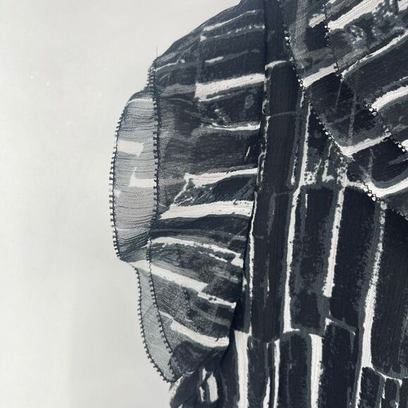 DKNY DKNYC A Line Dress Silk Printed Short Sleeve Key Hole Neck Black Small - Picture 2 of 15